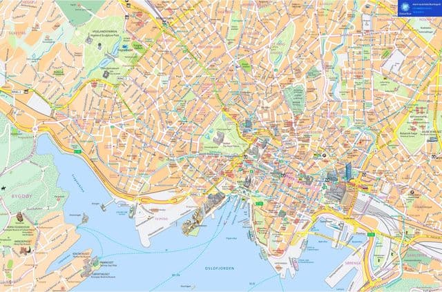 Mapa do centro da cidade de Oslo