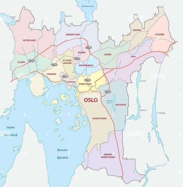 Mapa dos bairros de Oslo