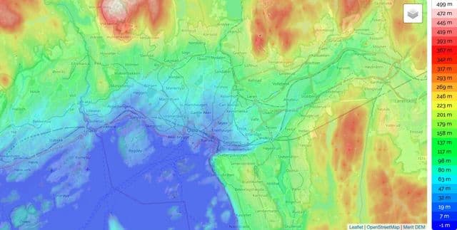 Mapa de elevação de Oslo
