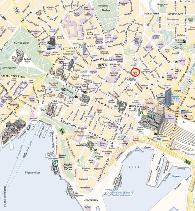 Mapa dos passeios a pé em Oslo